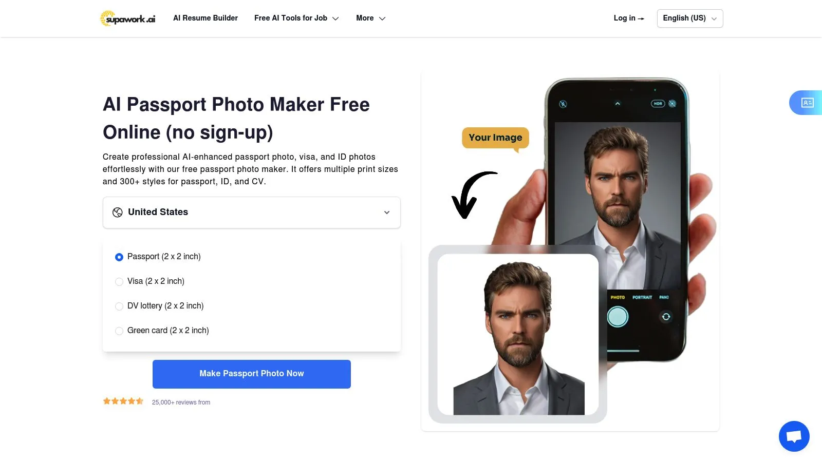 Featured image of AI Passport Size Photo Maker Free Online | Supawork AI (No sign-up) website