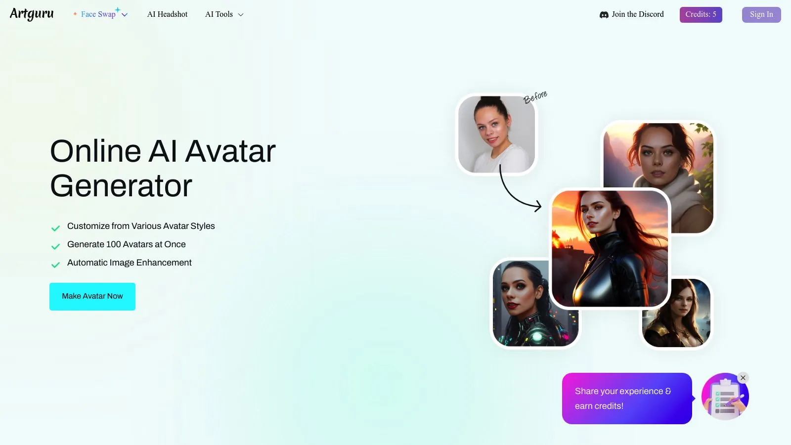 Featured image of Artguru AI Avatar Generator website