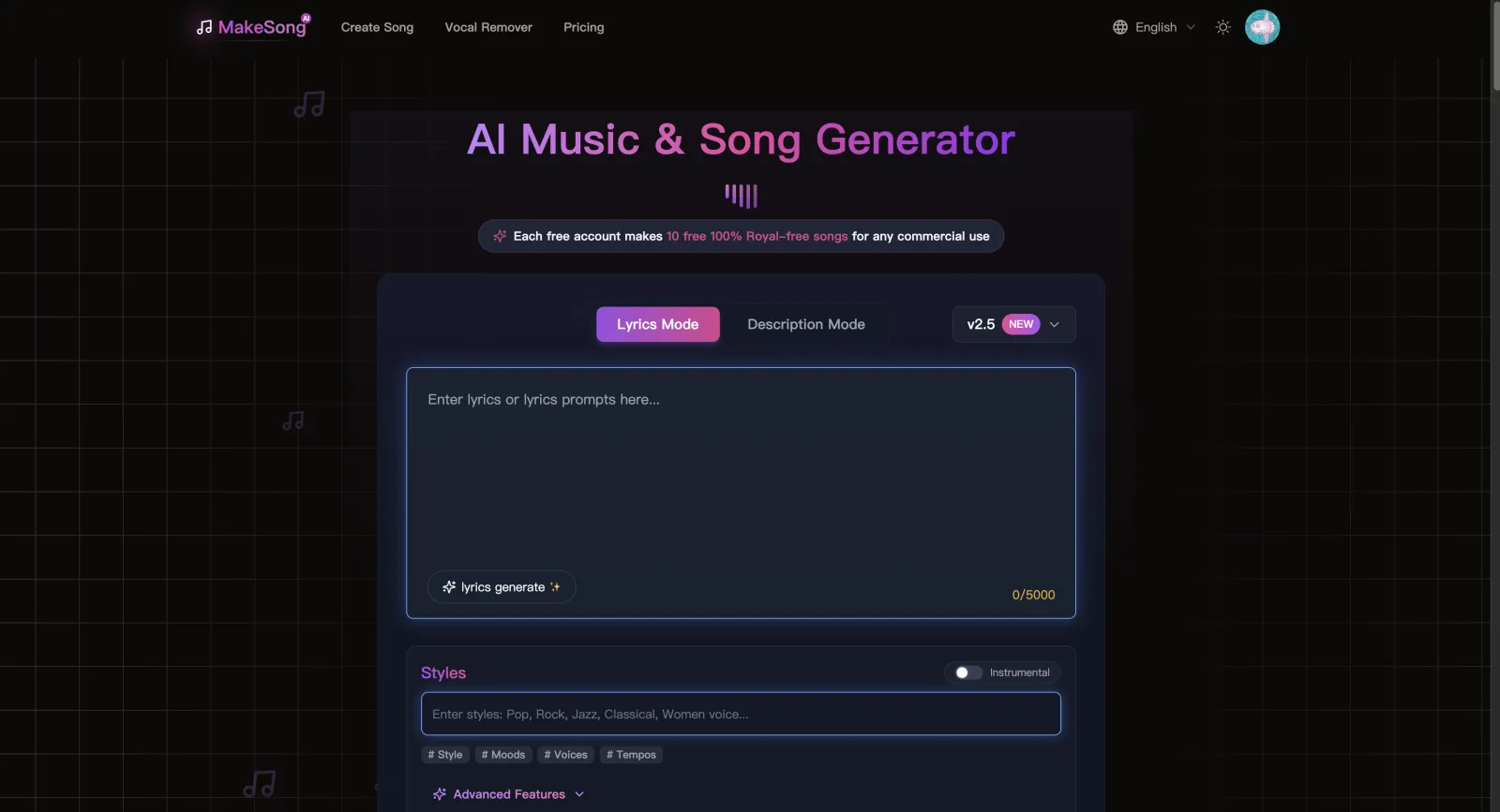 Featured image of MakeSong-AI Music Generator website